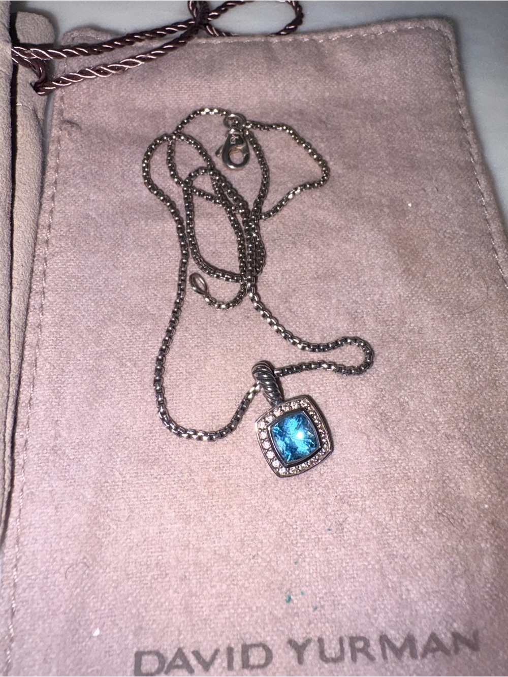 David Yurman petite albion blue topaz sterling diamond necklace